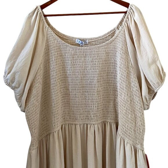 Ivy City NEW Sienna Smocked Tiered Maxi Dress In Cream Size 3X - Picture 2 of 14